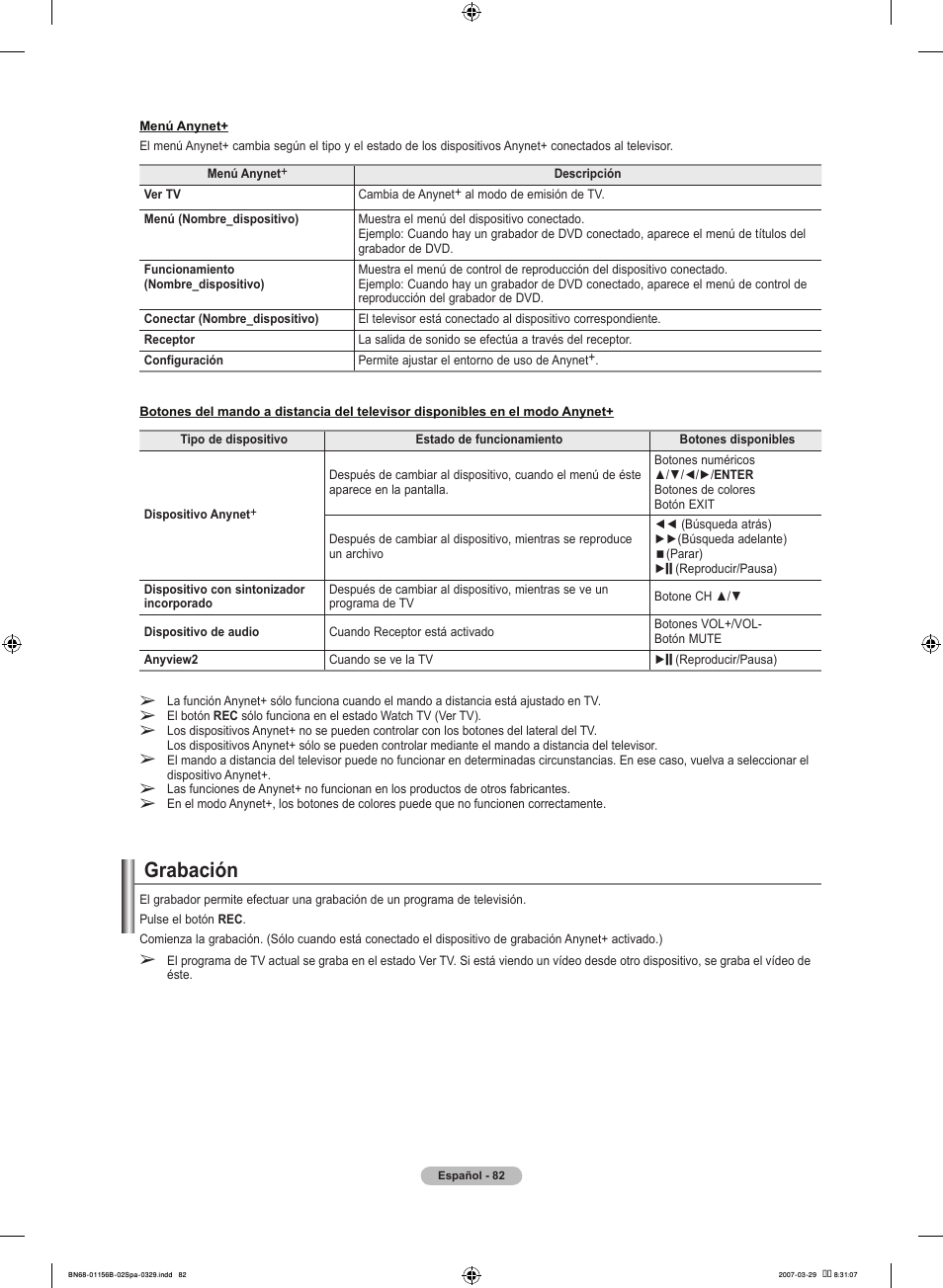 Grabación | Samsung LNT2353HX-XAA User Manual | Page 182 / 191