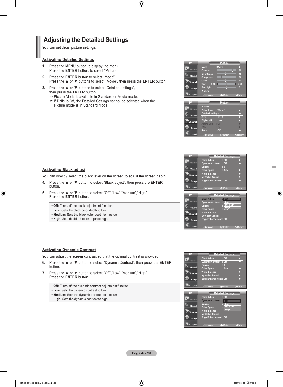 Adjusting the detailed settings | Samsung LNT2353HX-XAA User Manual | Page 28 / 191