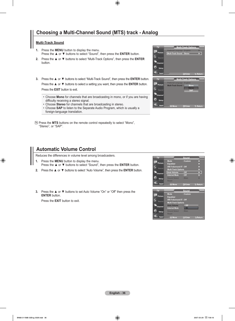 Automatic volume control | Samsung LNT2353HX-XAA User Manual | Page 38 / 191