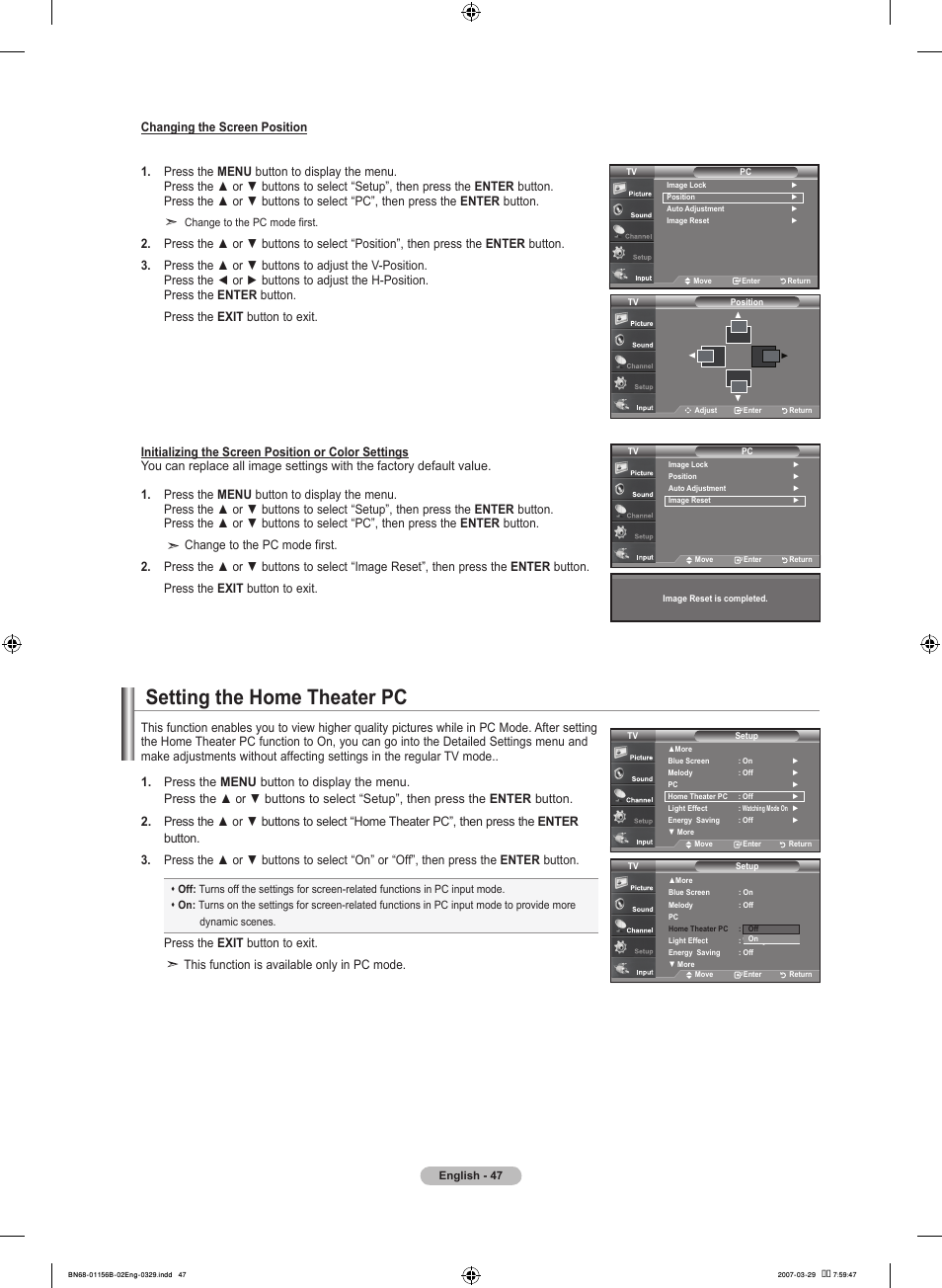 Setting the home theater pc | Samsung LNT2353HX-XAA User Manual | Page 49 / 191