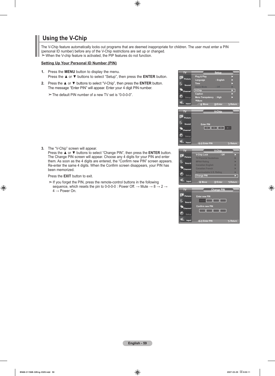 Using the v-chip | Samsung LNT2353HX-XAA User Manual | Page 61 / 191