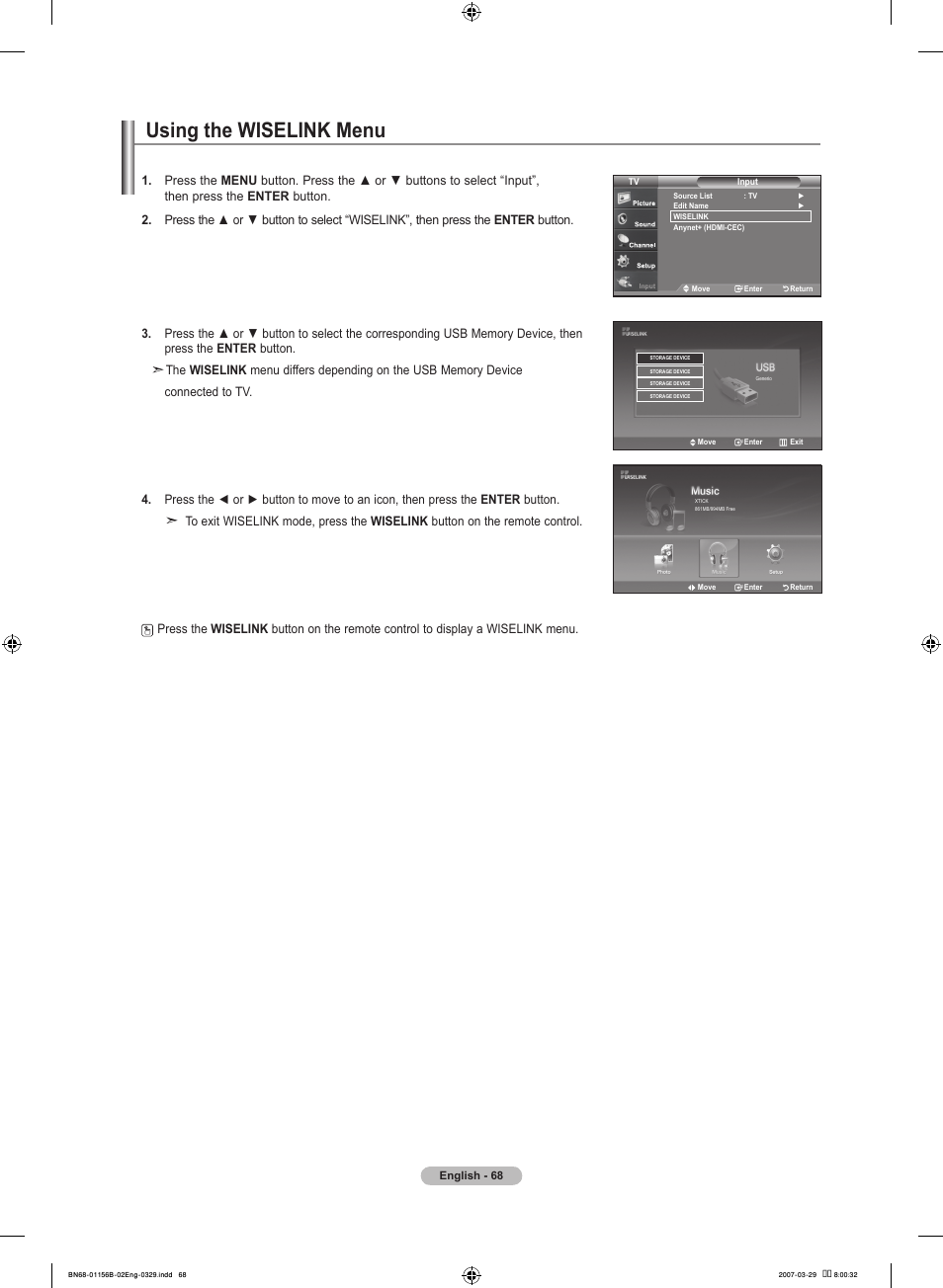 Using the wiselink menu | Samsung LNT2353HX-XAA User Manual | Page 70 / 191