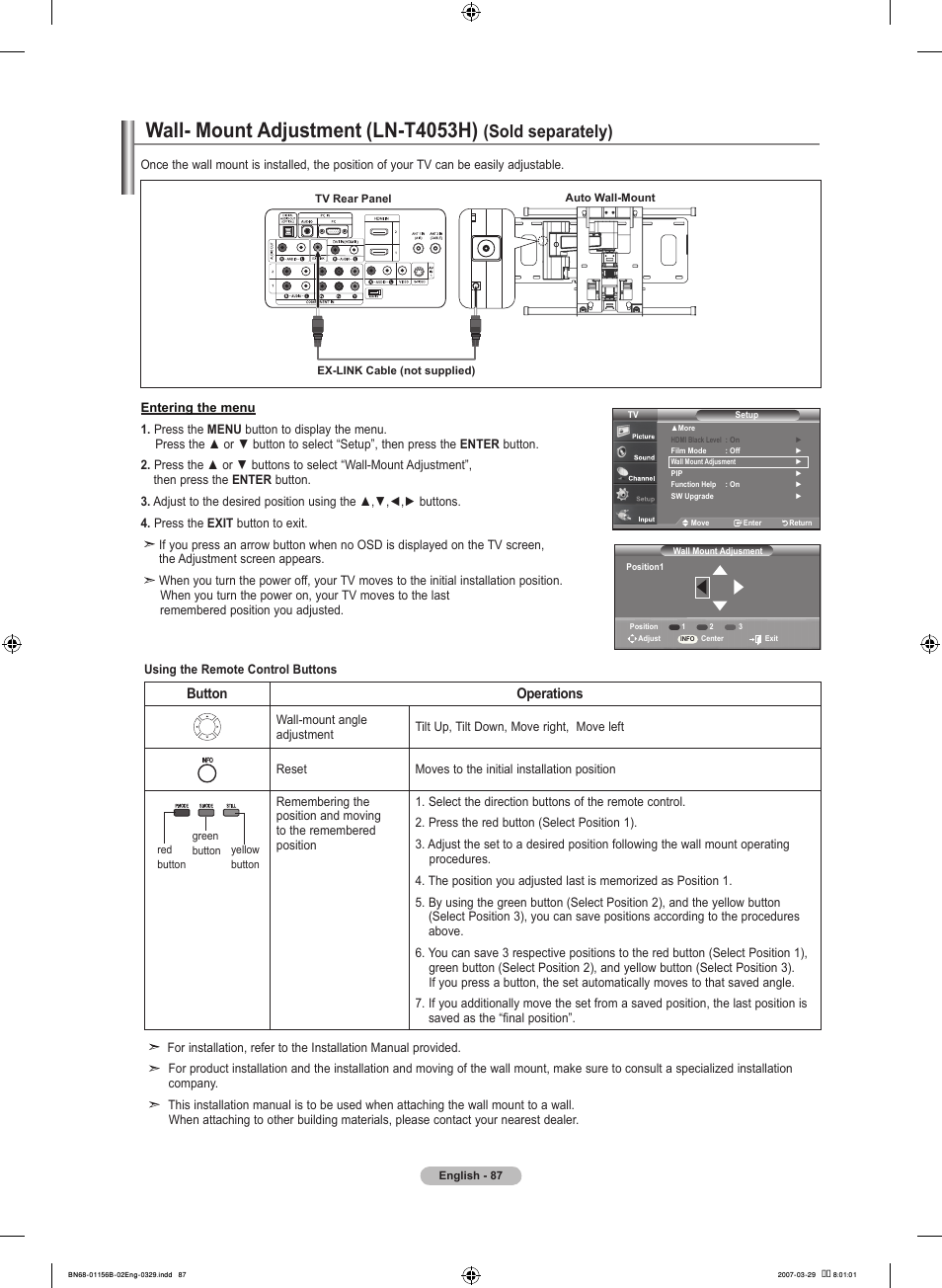Wall- mount adjustment, Ln-t05h), Sold separately) | Samsung LNT2353HX-XAA User Manual | Page 89 / 191