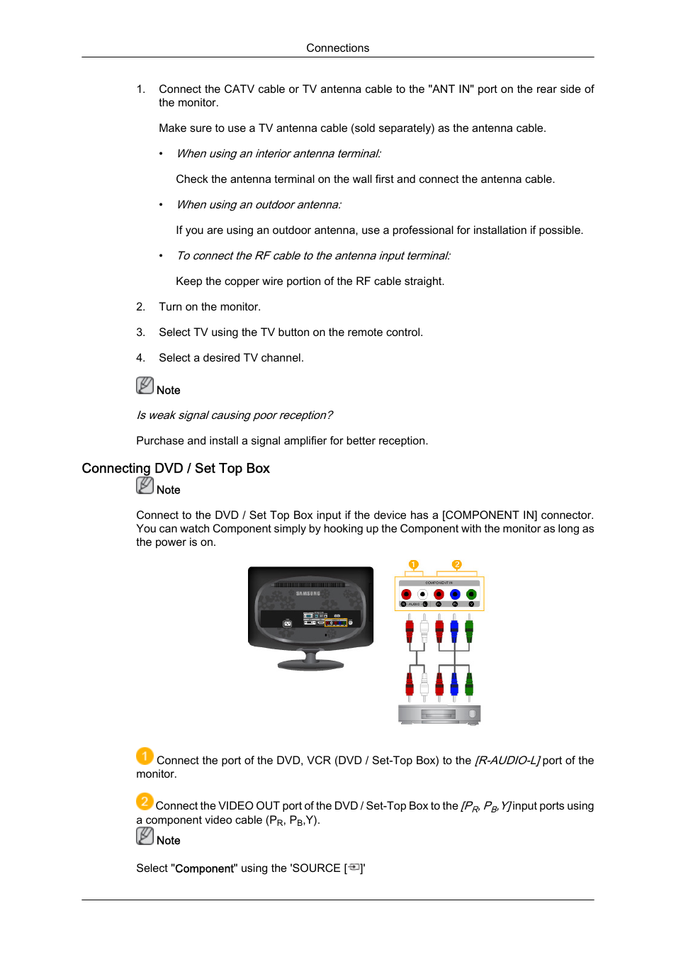 Connecting dvd / set top box | Samsung LS23CFUKFV-ZA User Manual | Page 21 / 88