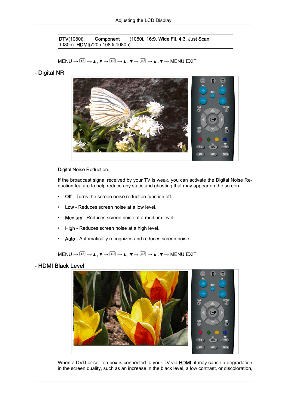 Digital nr, Hdmi black level | Samsung LS23CFUKFV-ZA User Manual | Page 44 / 88