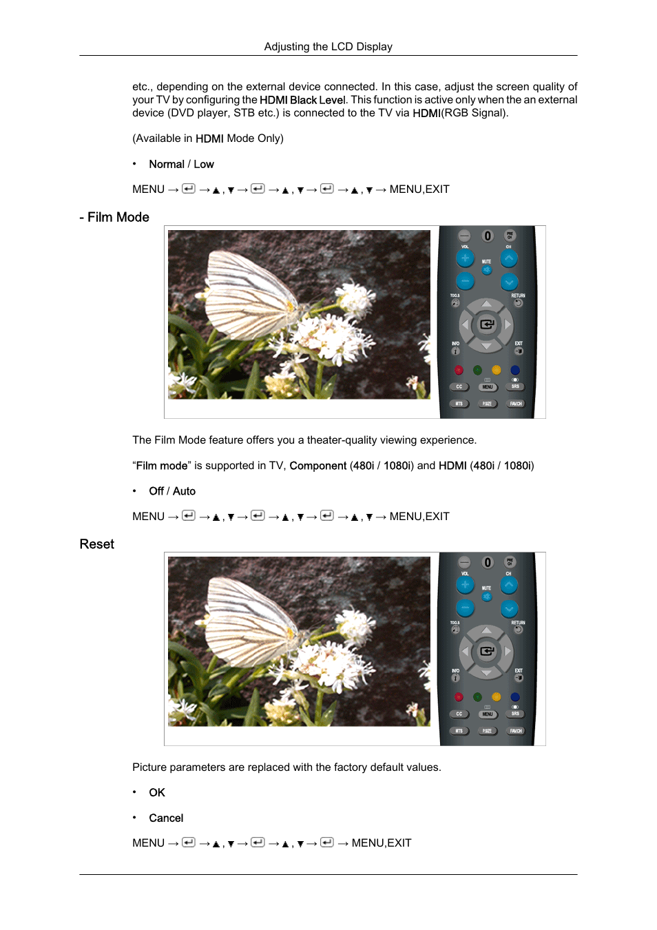 Film mode, Reset | Samsung LS23CFUKFV-ZA User Manual | Page 45 / 88