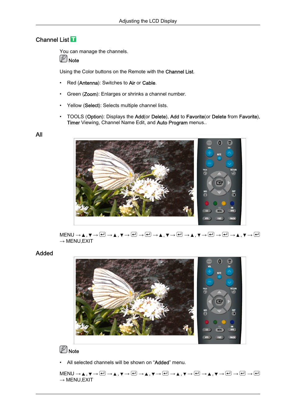 Channel list, Added | Samsung LS23CFUKFV-ZA User Manual | Page 51 / 88