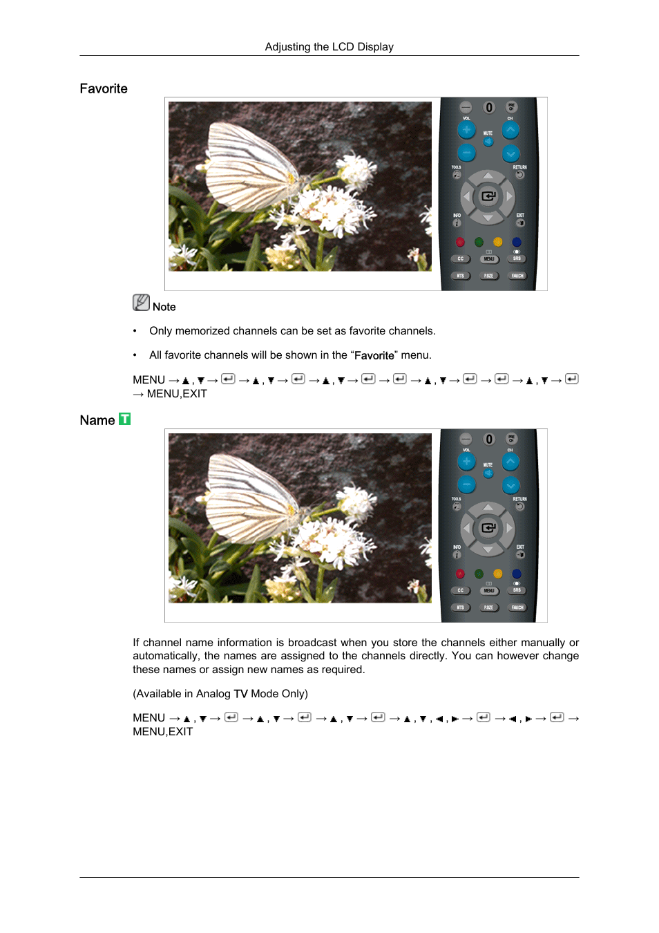 Favorite, Name | Samsung LS23CFUKFV-ZA User Manual | Page 52 / 88