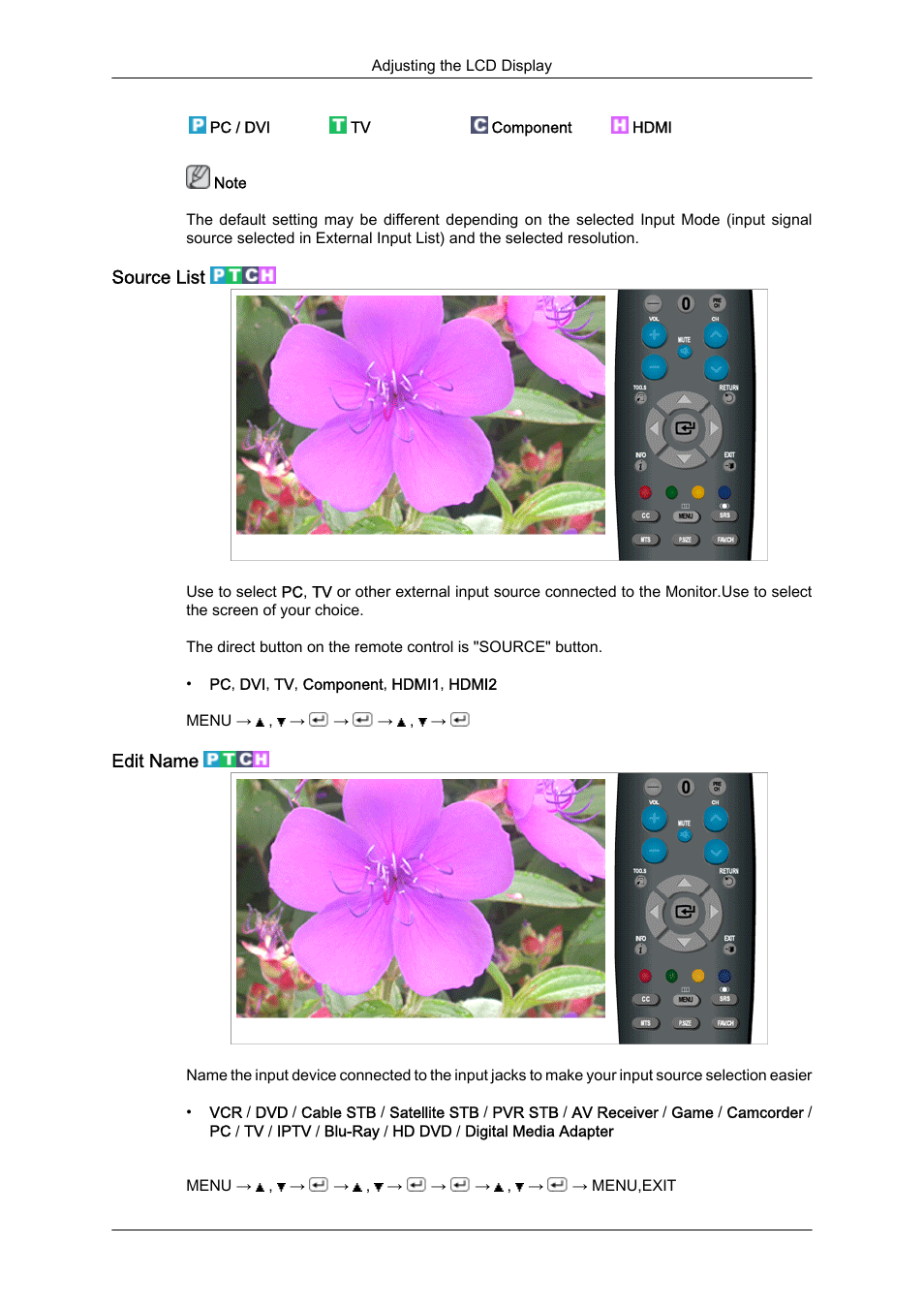 Source list, Edit name | Samsung LS23CFUKFV-ZA User Manual | Page 66 / 88