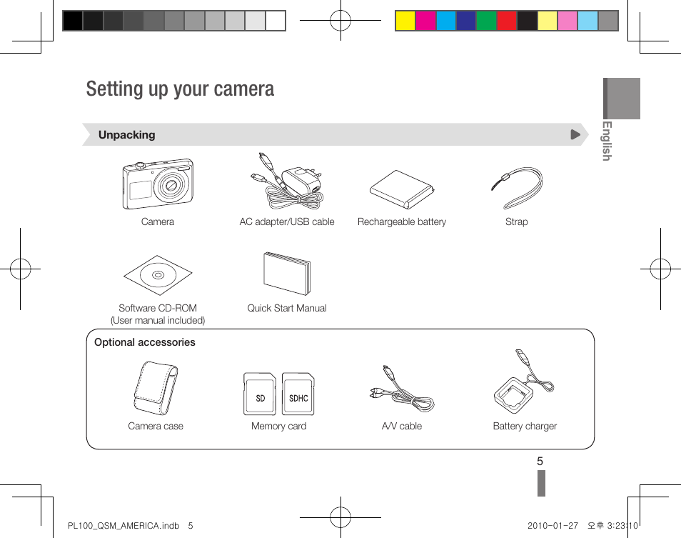 Setting up your camera | Samsung EC-PL100ZBPPPA User Manual | Page 5 / 32