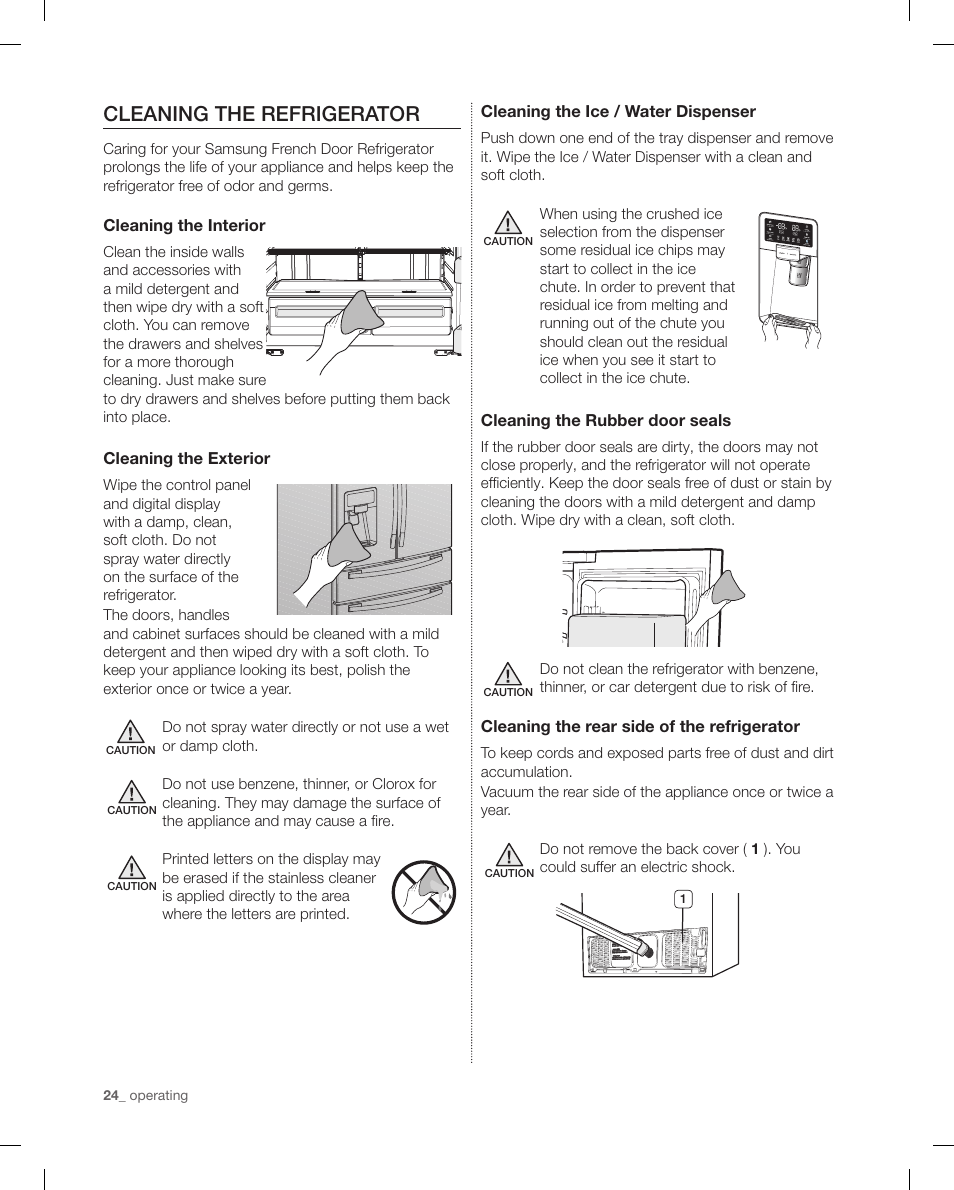 Cleaning the refrigerator | Samsung RF4287HAPN-XAA User Manual | Page 24 / 56