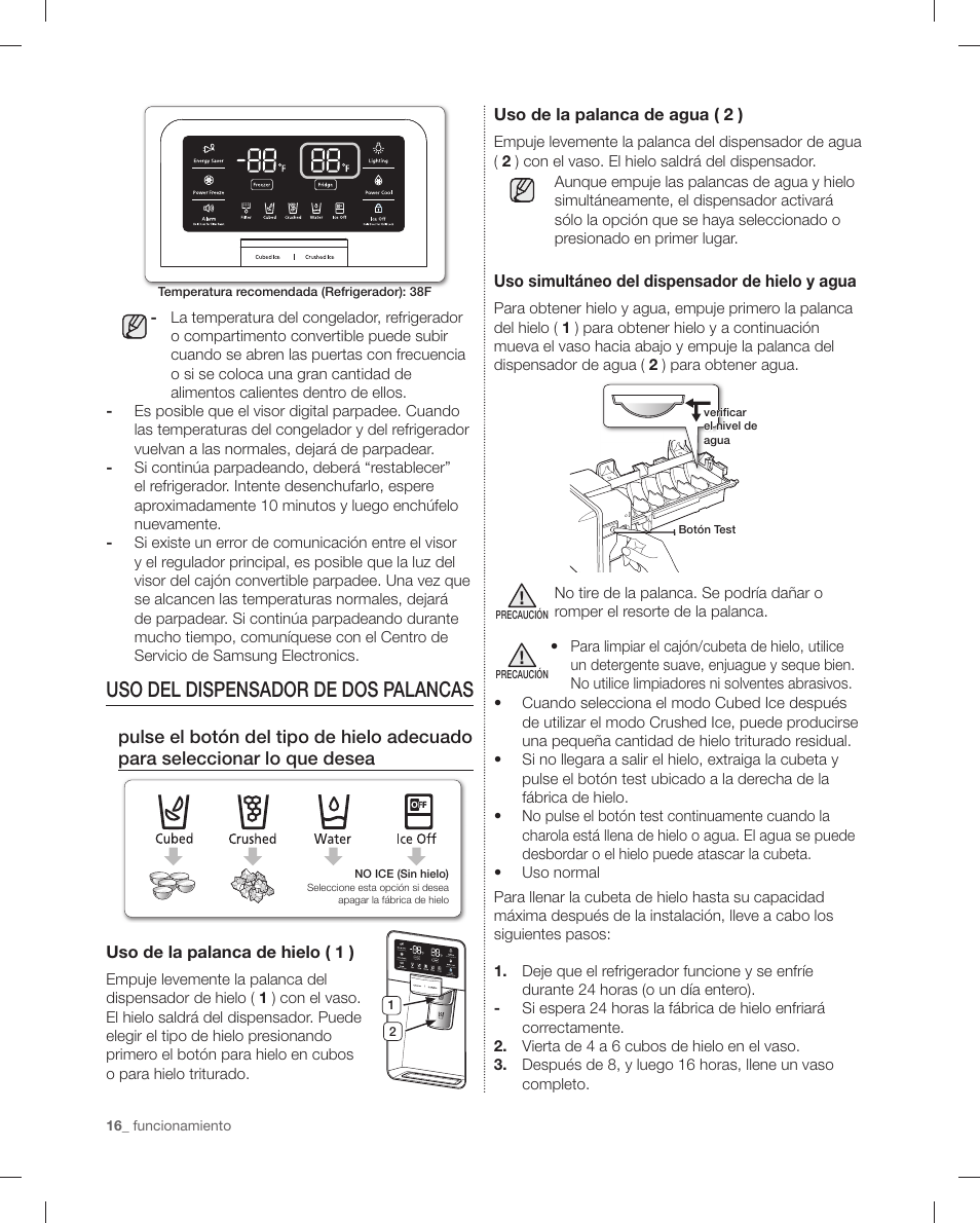 Uso del dispensador de dos palancas | Samsung RF4287HAPN-XAA User Manual | Page 44 / 56