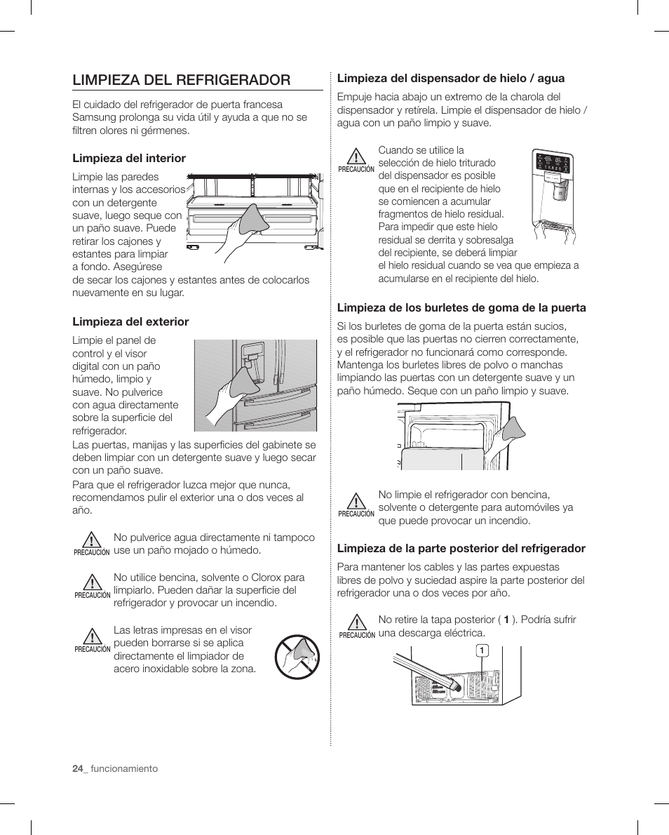 Limpieza del refrigerador | Samsung RF4287HAPN-XAA User Manual | Page 52 / 56