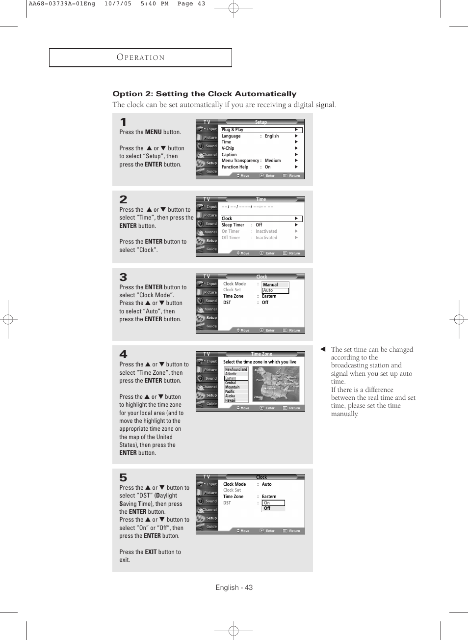 Option 2:setting the clock automatically | Samsung TXR3080WHKXXAA User Manual | Page 43 / 80