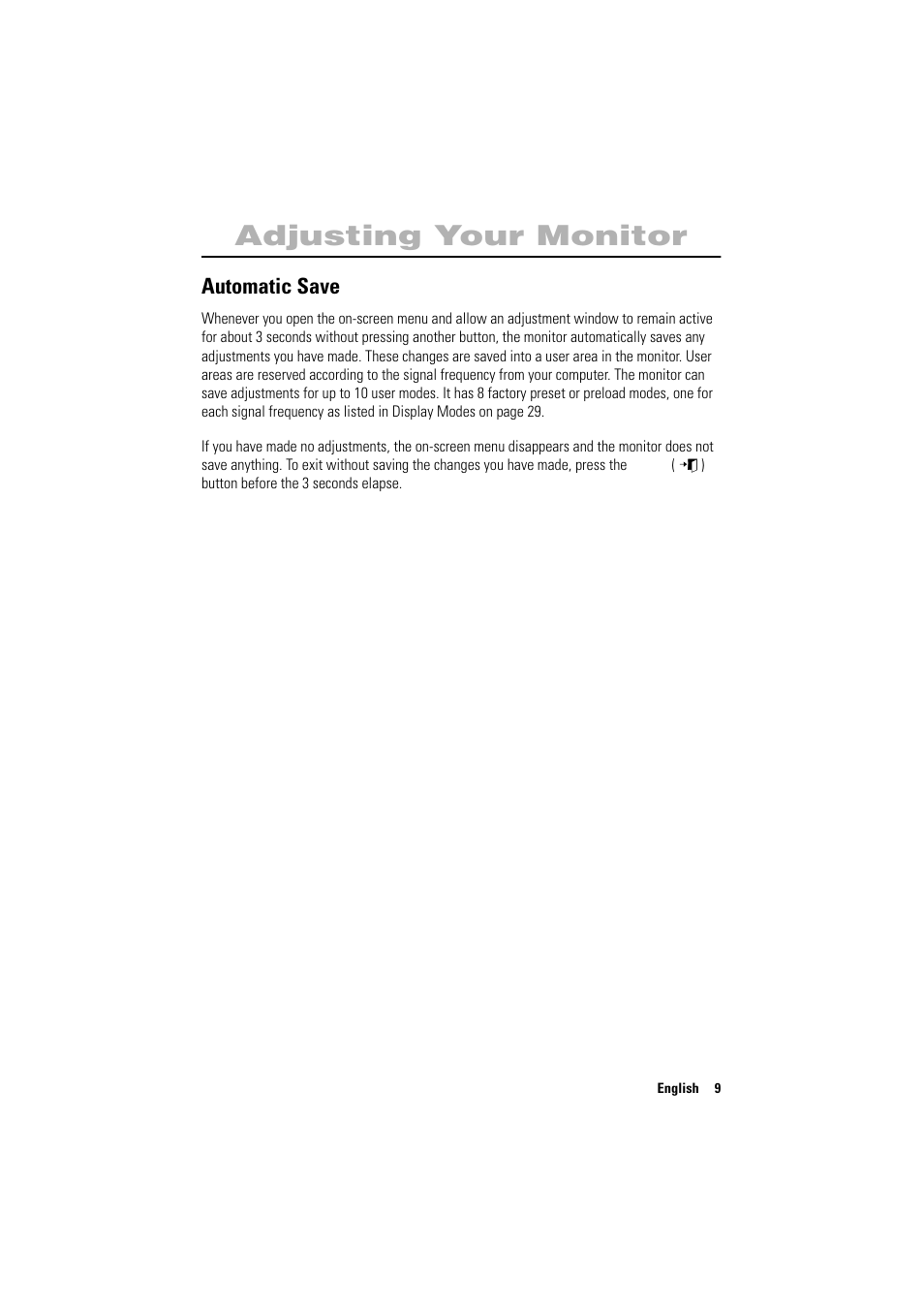English adjusting your monitor | Samsung PG17NSBU-ADC User Manual | Page 11 / 35