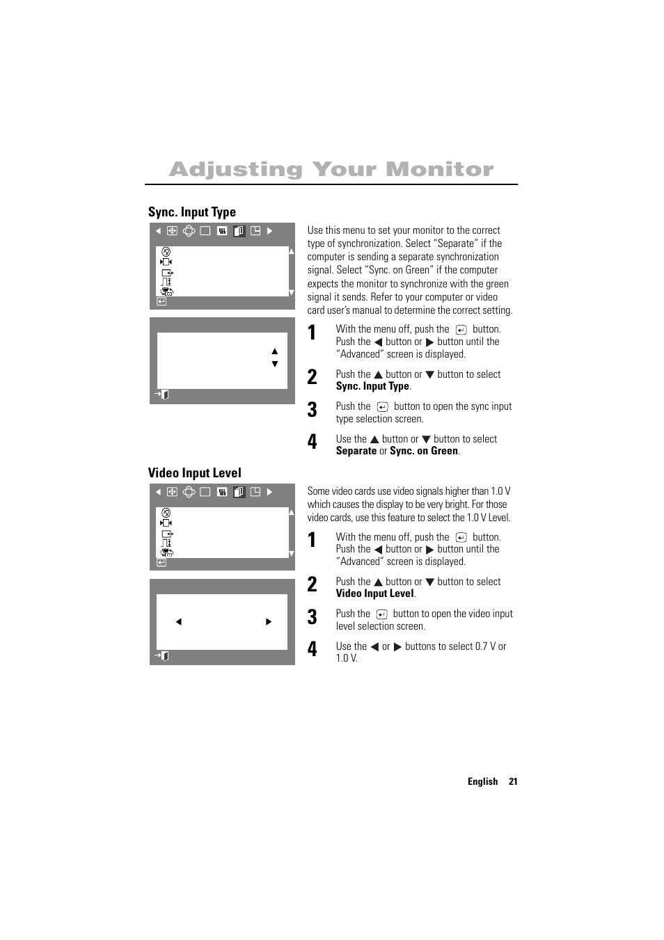 English adjusting your monitor | Samsung PG17NSBU-ADC User Manual | Page 23 / 35