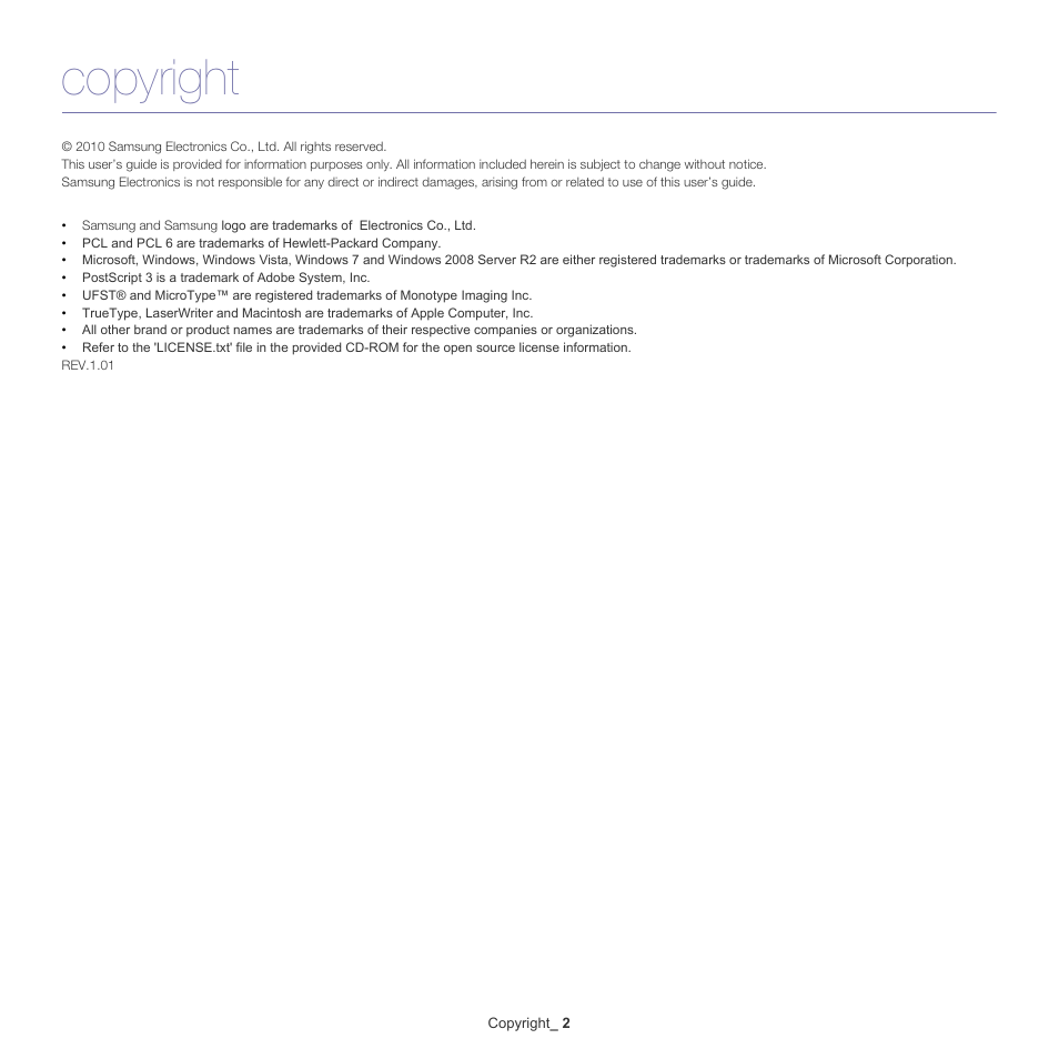 Copyright | Samsung SCX-5935NX-XAA User Manual | Page 2 / 133