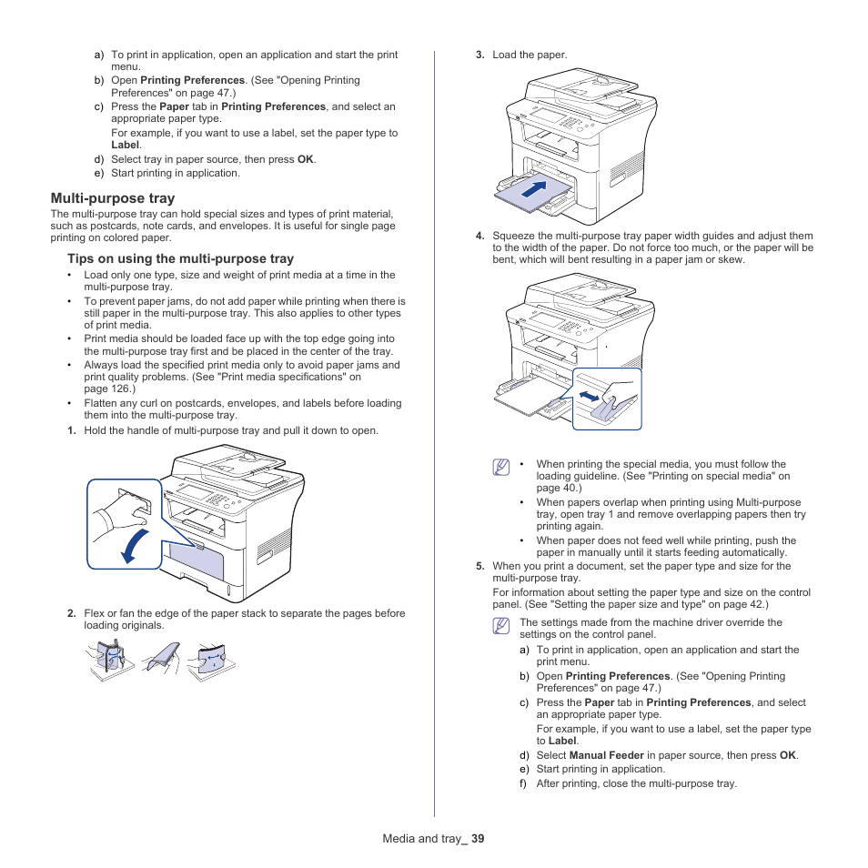 Multi-purpose tray | Samsung SCX-5935NX-XAA User Manual | Page 39 / 133