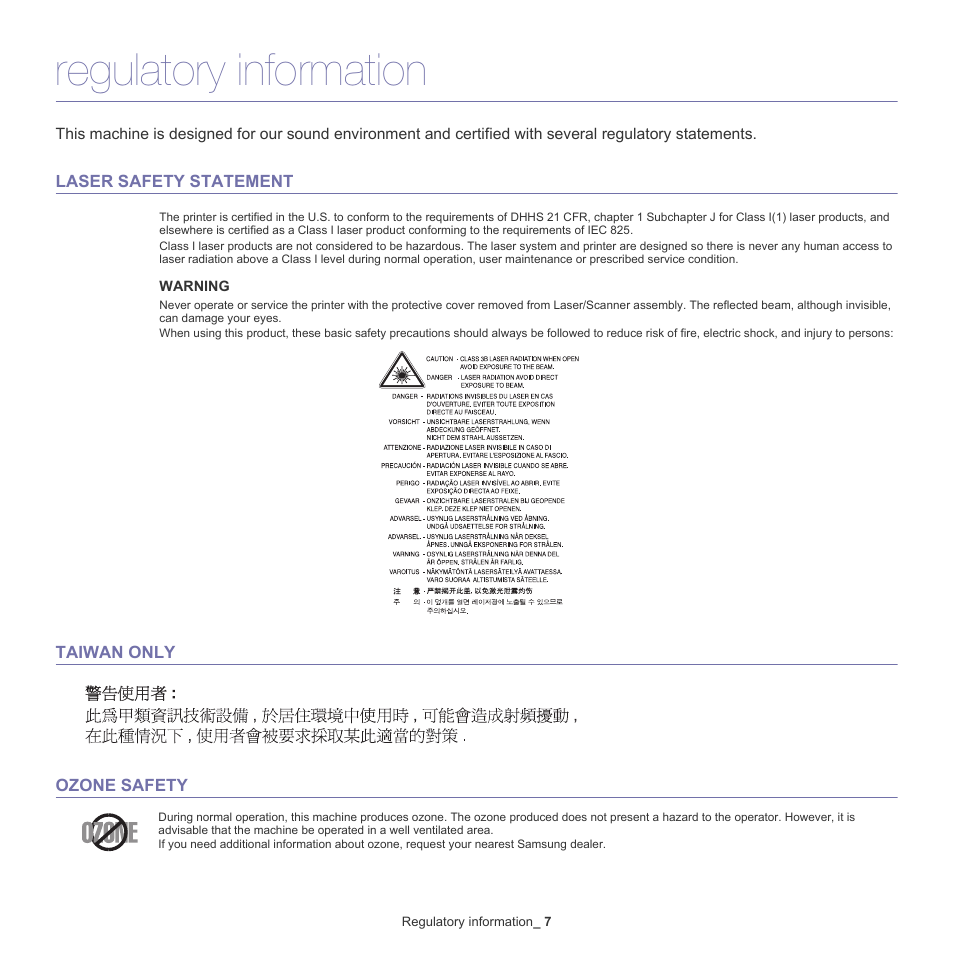 Regulatory information | Samsung SCX-5935NX-XAA User Manual | Page 7 / 133