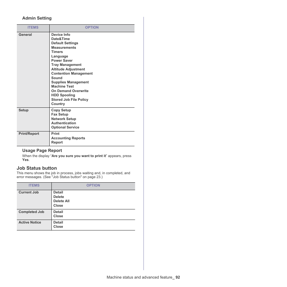 Job status button | Samsung SCX-5935NX-XAA User Manual | Page 92 / 133
