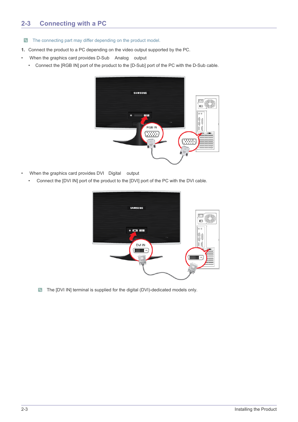 3 connecting with a pc, Connecting with a pc -3 | Samsung LS24B5HVFH-ZA User Manual | Page 14 / 77