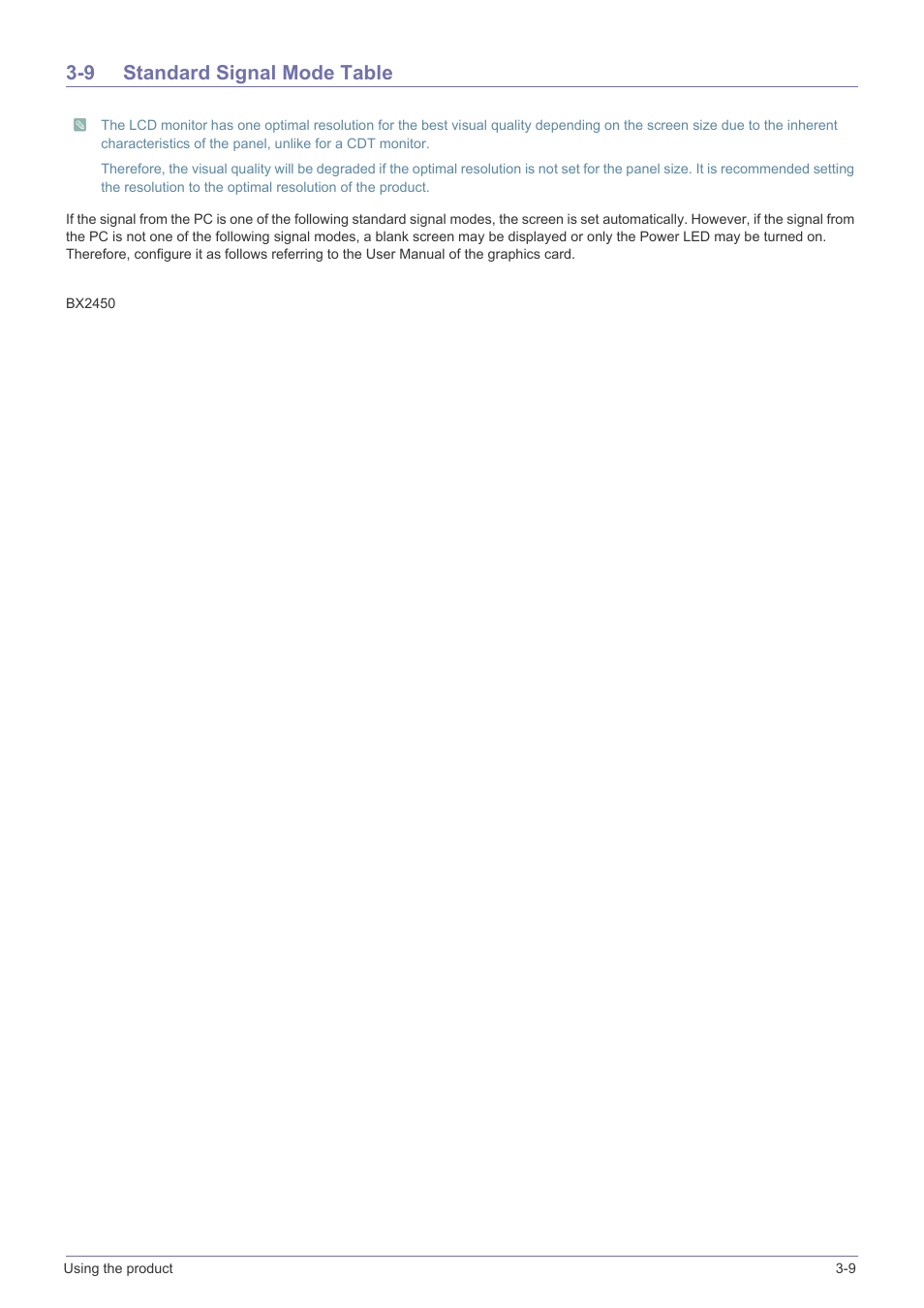 9 standard signal mode table, Standard signal mode table -9 | Samsung LS24B5HVFH-ZA User Manual | Page 29 / 77