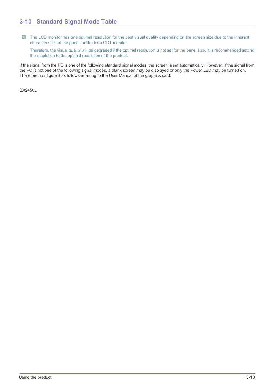 10 standard signal mode table, Standard signal mode table -10 | Samsung LS24B5HVFH-ZA User Manual | Page 31 / 77