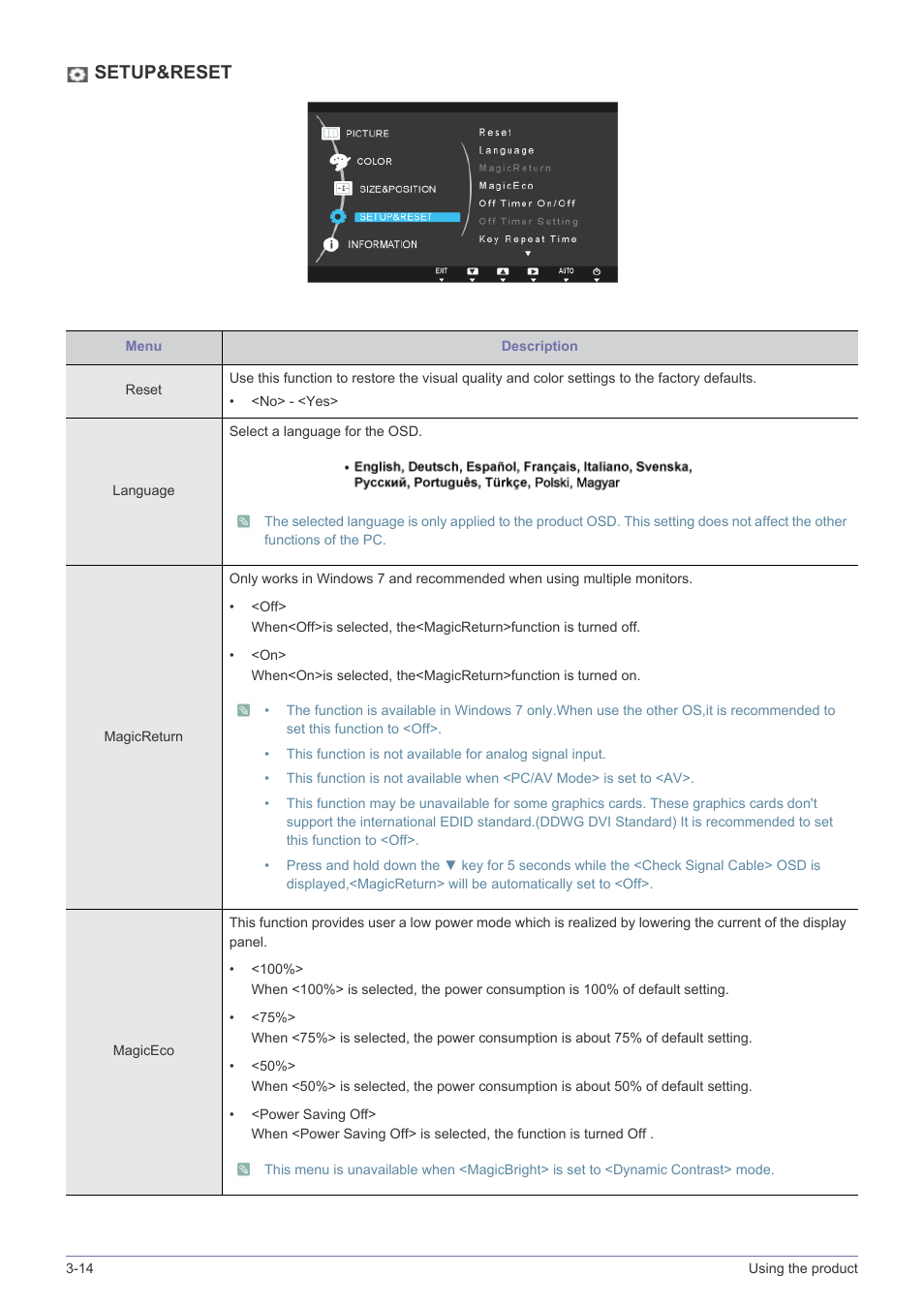 Setup&reset | Samsung LS24B5HVFH-ZA User Manual | Page 44 / 77