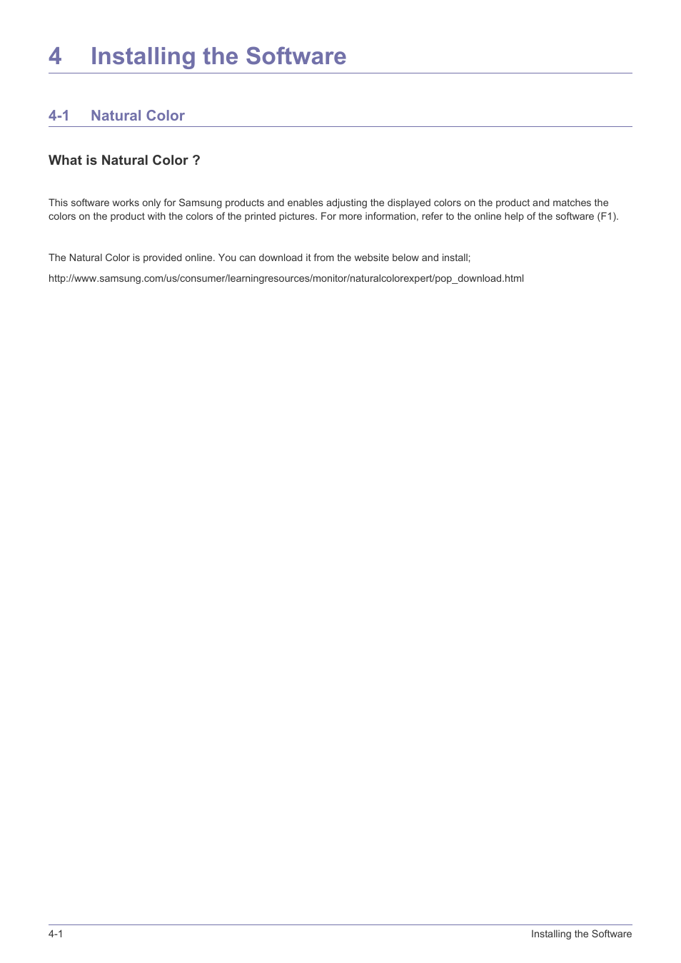 4 installing the software, 1 natural color, Installing the software | Natural color -1, 4installing the software | Samsung LS24B5HVFH-ZA User Manual | Page 46 / 77