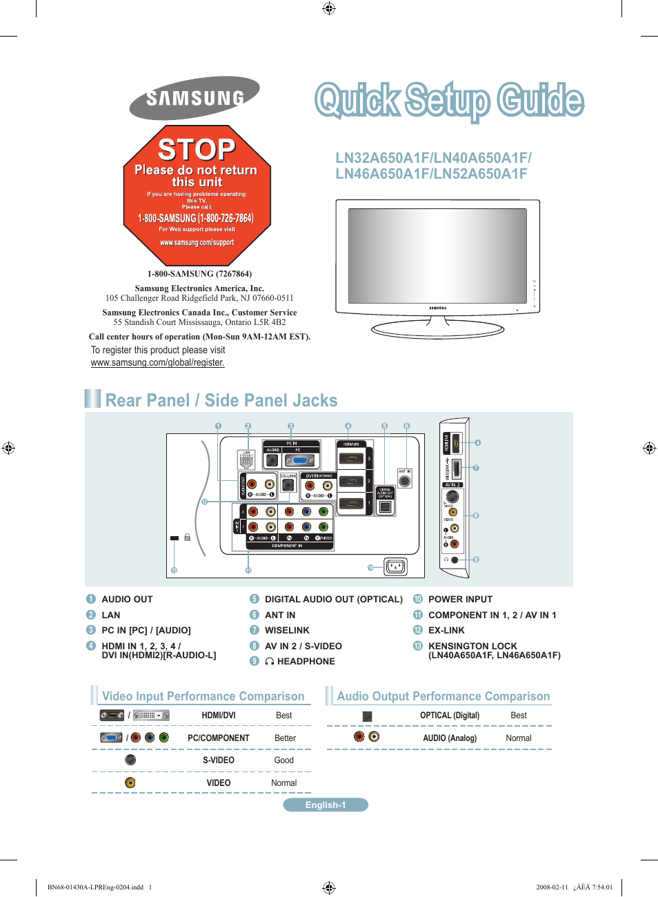 Samsung LN46A650A1FXZA User Manual | 12 pages