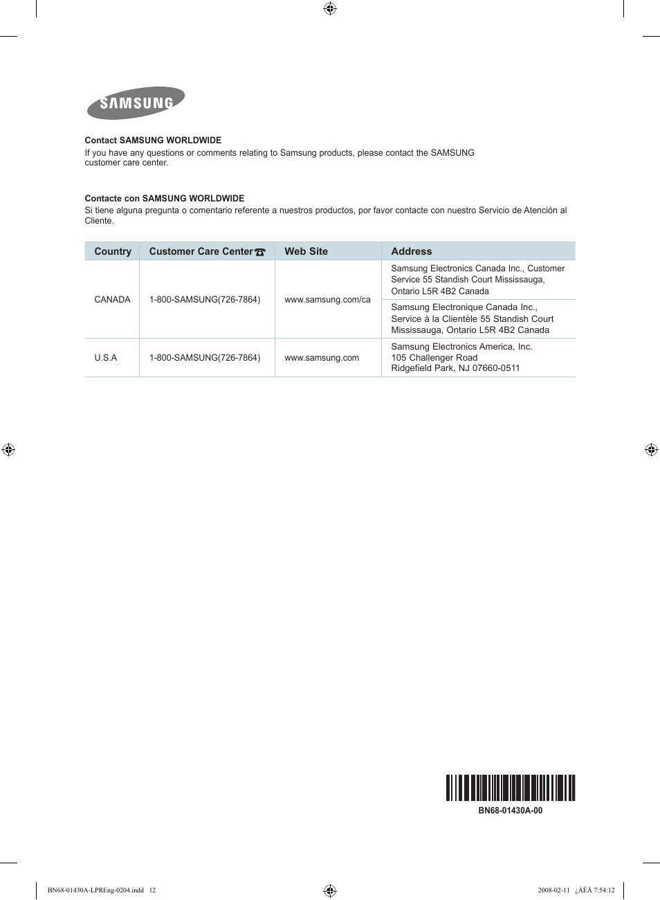 Samsung LN46A650A1FXZA User Manual | Page 12 / 12