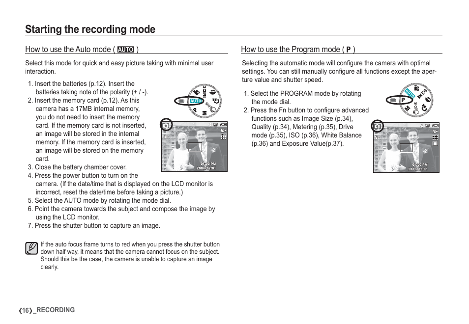 Starting the recording mode | Samsung EC-S1050SDA-DE User Manual | Page 17 / 94