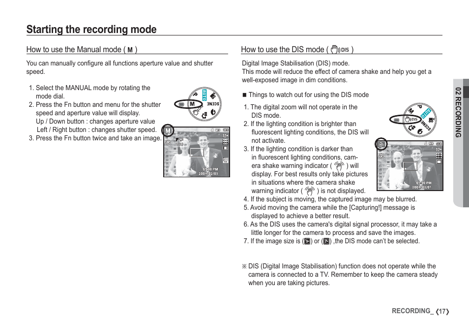 Starting the recording mode | Samsung EC-S1050SDA-DE User Manual | Page 18 / 94
