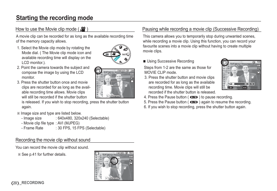 Starting the recording mode | Samsung EC-S1050SDA-DE User Manual | Page 21 / 94