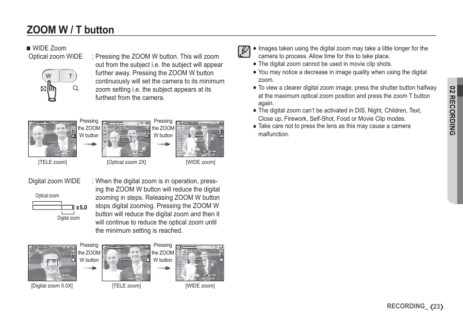 Zoom w / t button | Samsung EC-S1050SDA-DE User Manual | Page 24 / 94