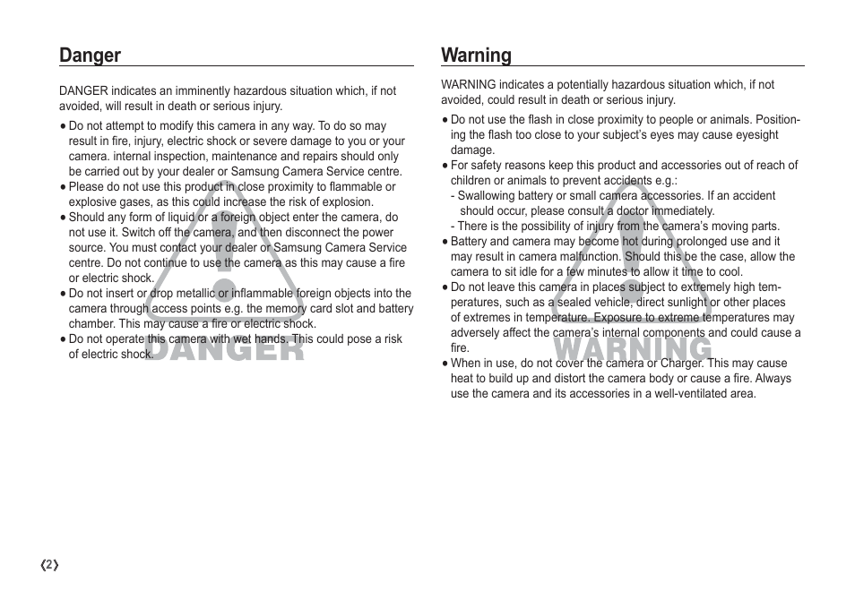 Danger warning | Samsung EC-S1050SDA-DE User Manual | Page 3 / 94