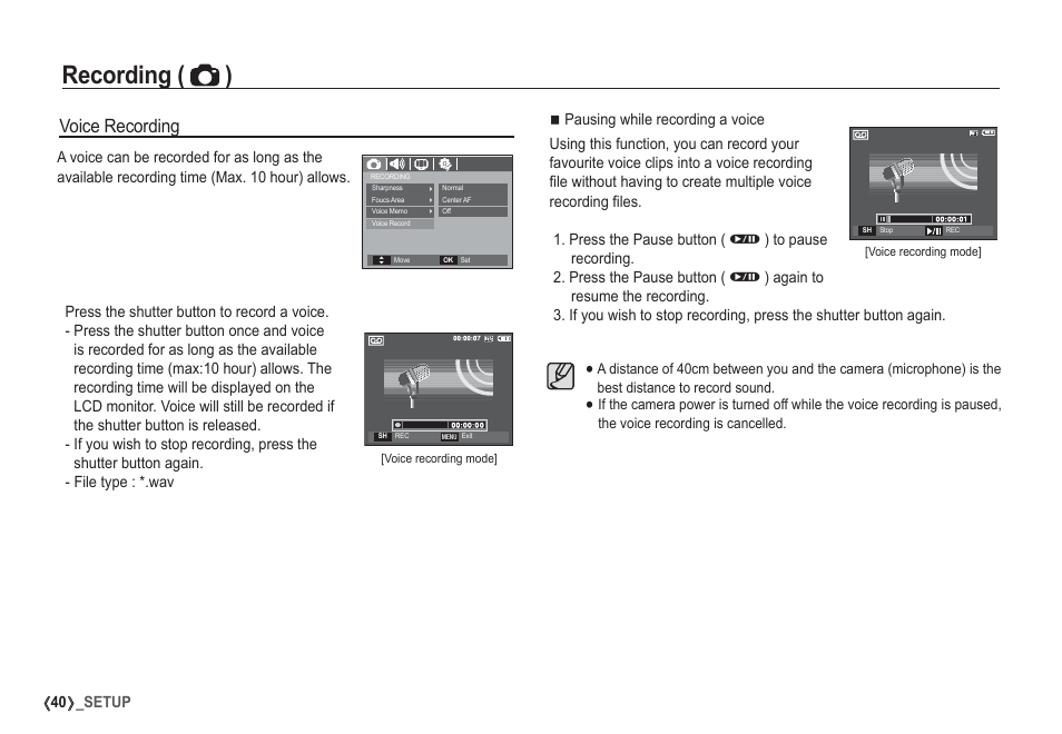 Recording ( ), Voice recording | Samsung EC-S1050SDA-DE User Manual | Page 41 / 94