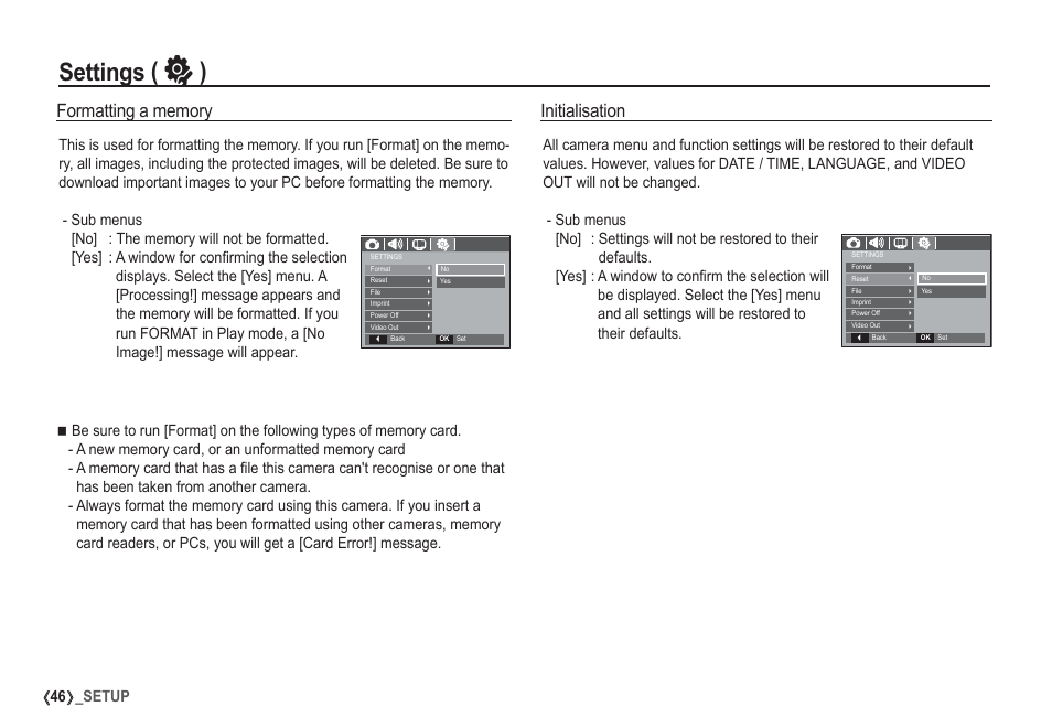 Settings ( ” ), Initialisation, 46 _setup | Samsung EC-S1050SDA-DE User Manual | Page 47 / 94