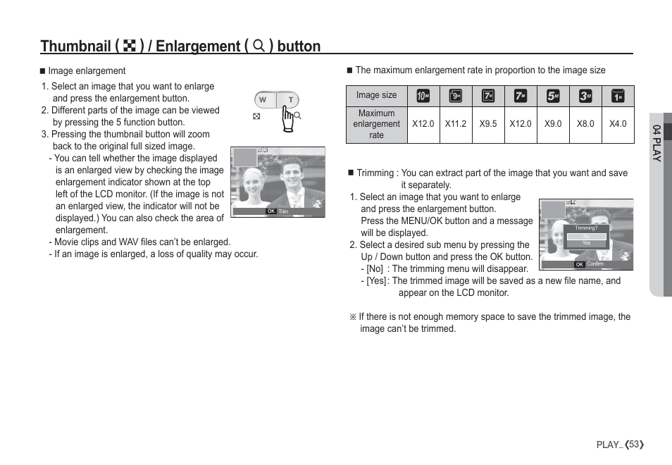 Thumbnail, Enlargement, Button | Samsung EC-S1050SDA-DE User Manual | Page 54 / 94