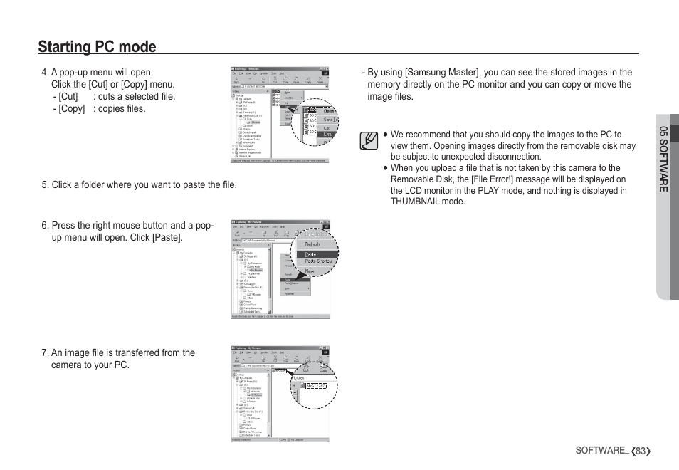 Starting pc mode | Samsung EC-S1050SDA-DE User Manual | Page 84 / 94