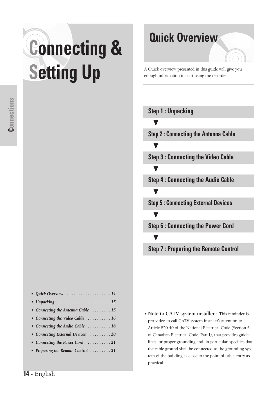 Connecting & setting up, Quick overview, Connecting & s etting up | Samsung DVD-VR300-XAA User Manual | Page 14 / 97