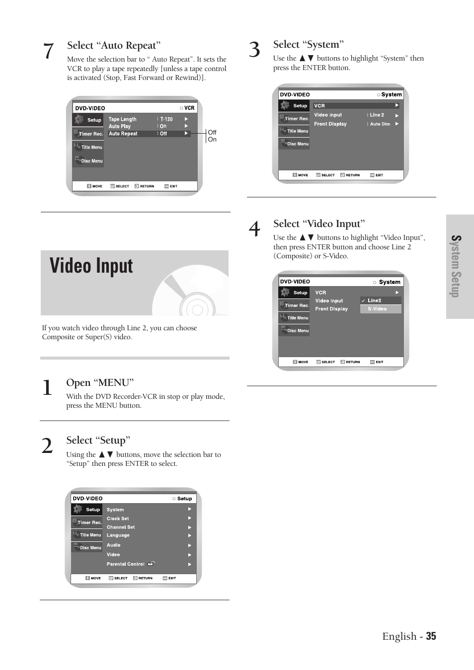 Video input | Samsung DVD-VR300-XAA User Manual | Page 35 / 97