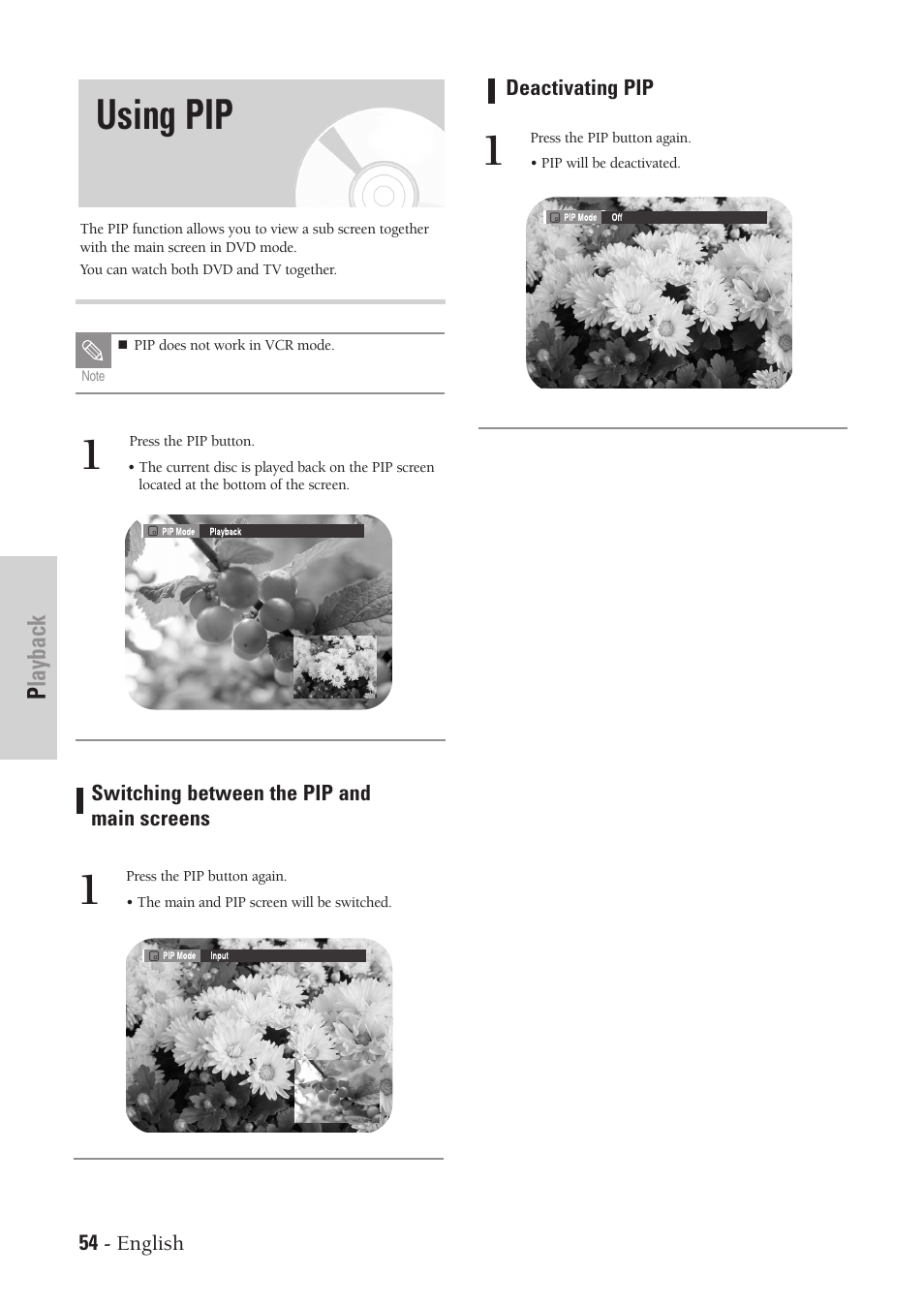 Using pip | Samsung DVD-VR300-XAA User Manual | Page 54 / 97