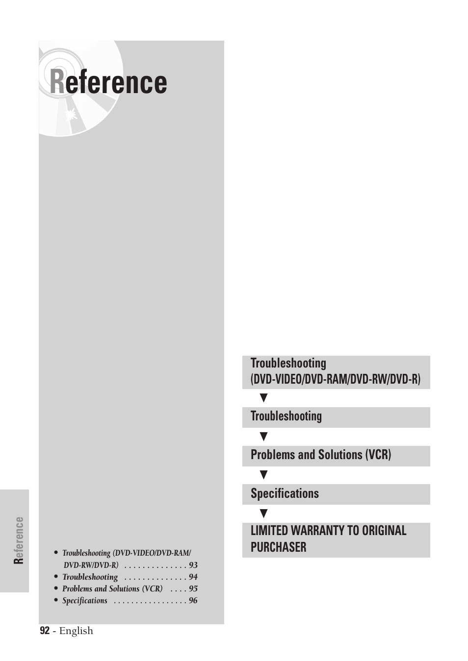 Reference | Samsung DVD-VR300-XAA User Manual | Page 92 / 97