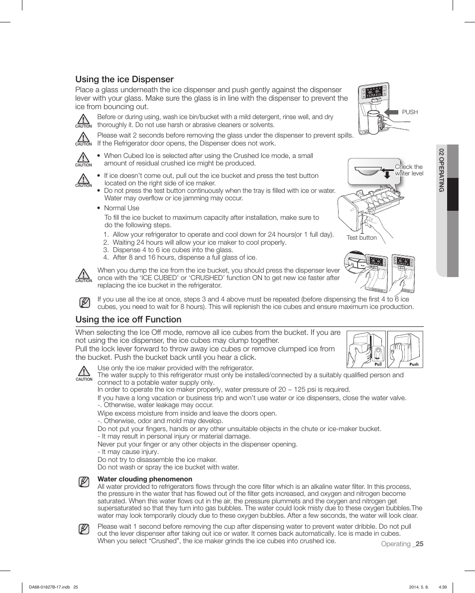 Using the ice dispenser, Using the ice off function | Samsung RFG237AAWP-XAA User Manual | Page 25 / 100