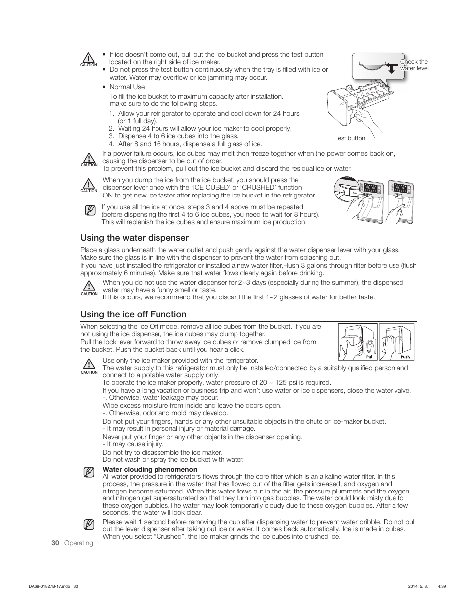 Using the water dispenser, Using the ice off function | Samsung RFG237AAWP-XAA User Manual | Page 30 / 100