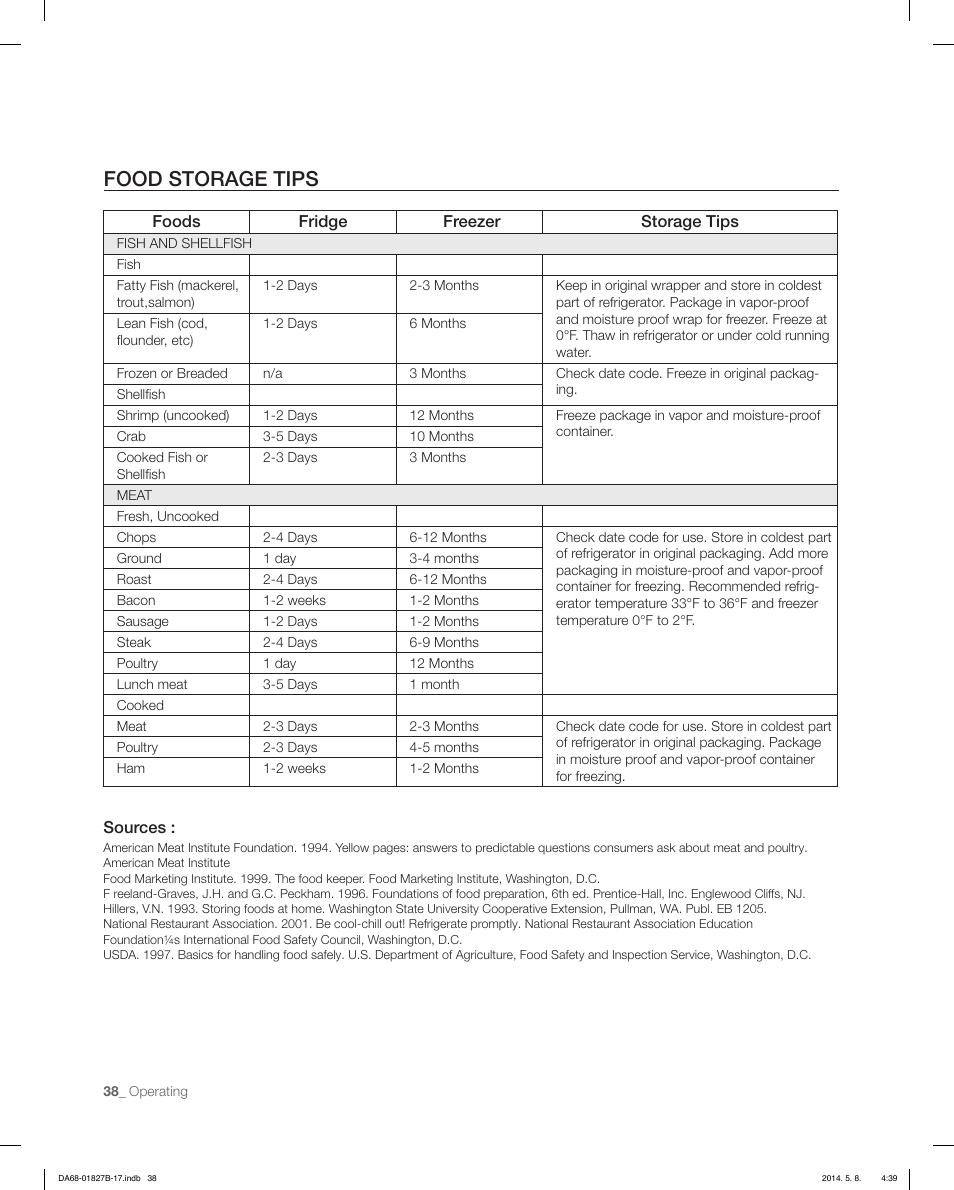 Food storage tips | Samsung RFG237AAWP-XAA User Manual | Page 38 / 100