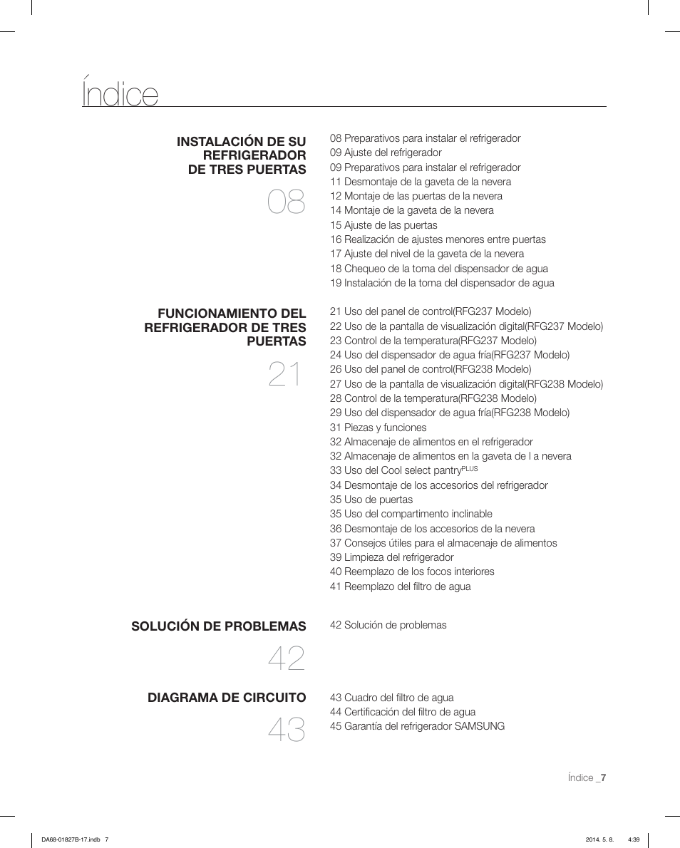 Índice | Samsung RFG237AAWP-XAA User Manual | Page 57 / 100