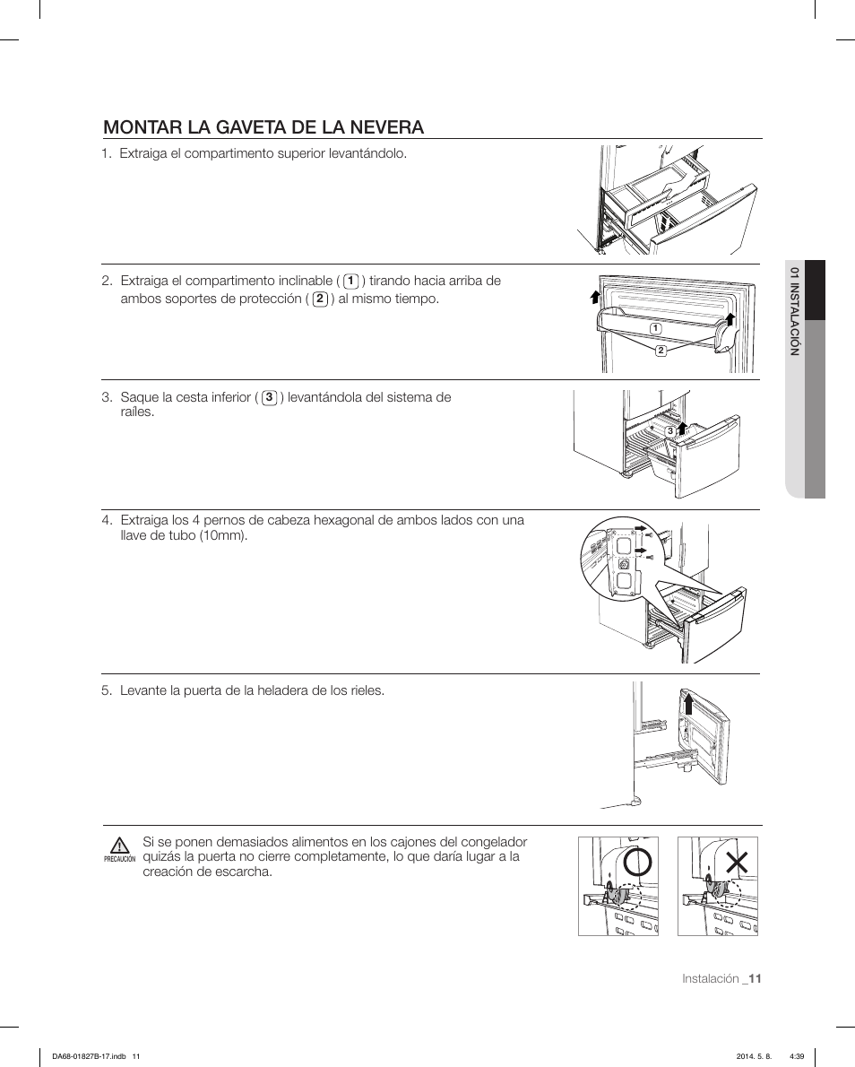 Montar la gaveta de la nevera | Samsung RFG237AAWP-XAA User Manual | Page 61 / 100