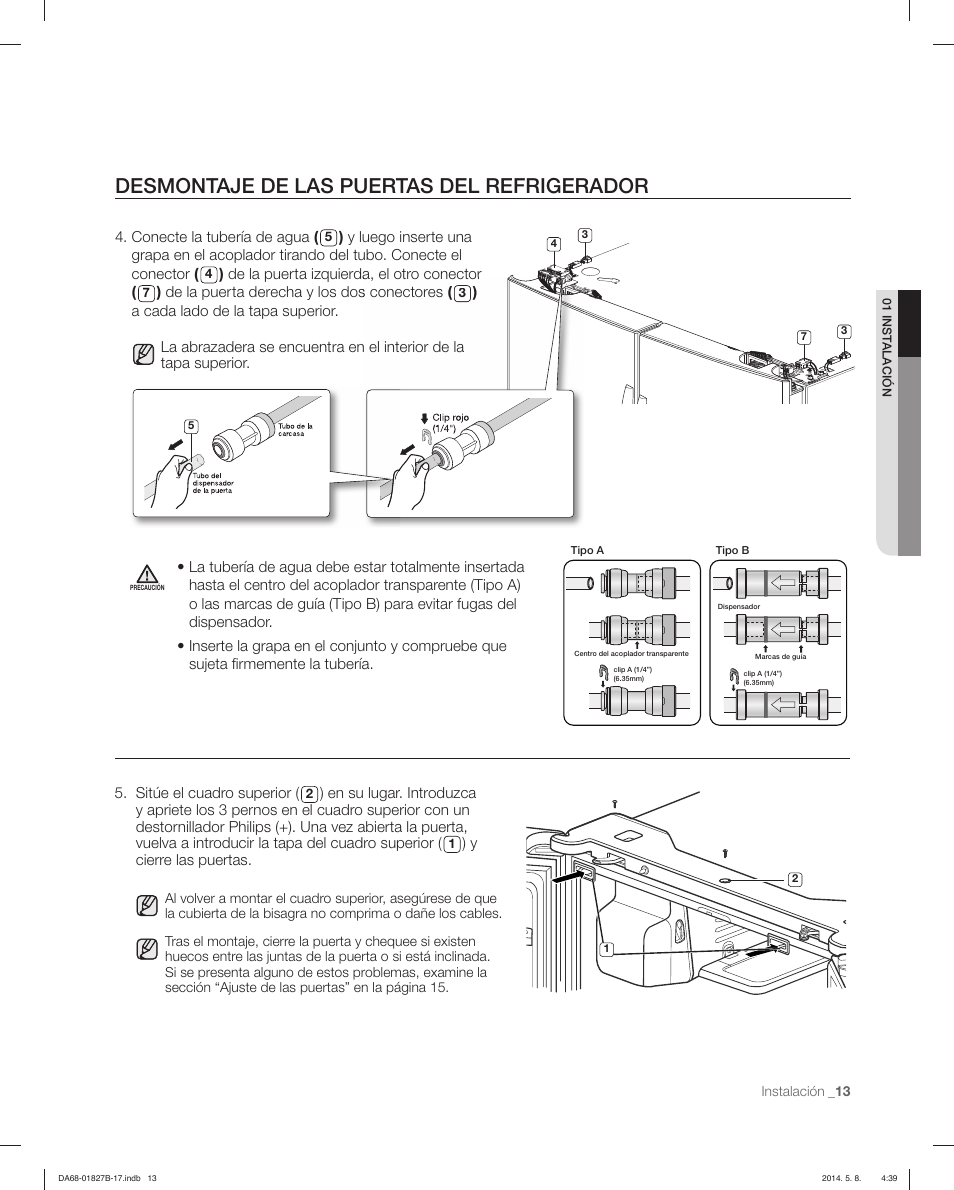Desmontaje de las puertas del refrigerador | Samsung RFG237AAWP-XAA User Manual | Page 63 / 100
